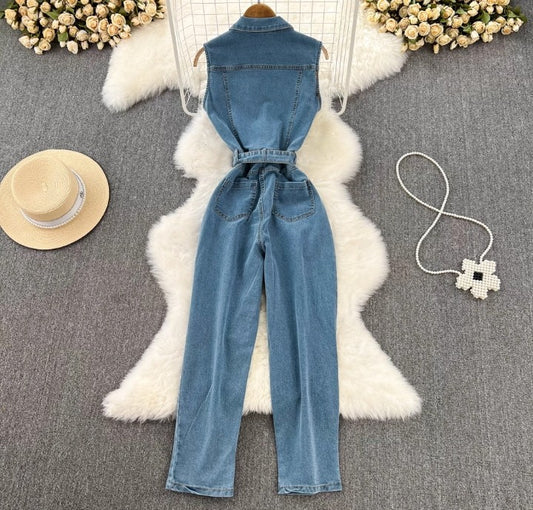 Jeans-Overall mit Taillengürtel