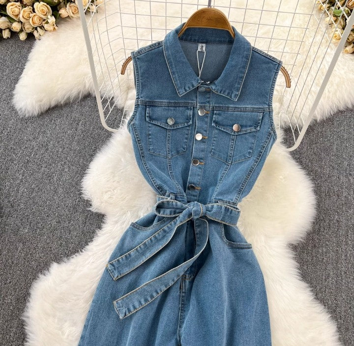 Jeans-Overall mit Taillengürtel