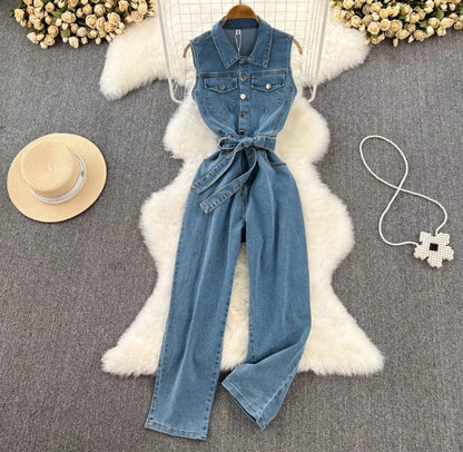 Jeans-Overall mit Taillengürtel