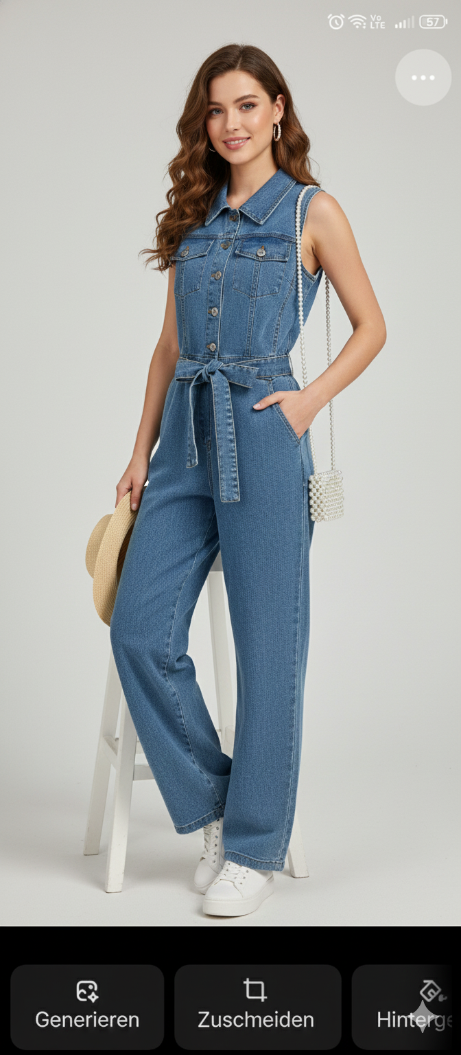 Jeans-Overall mit Taillengürtel