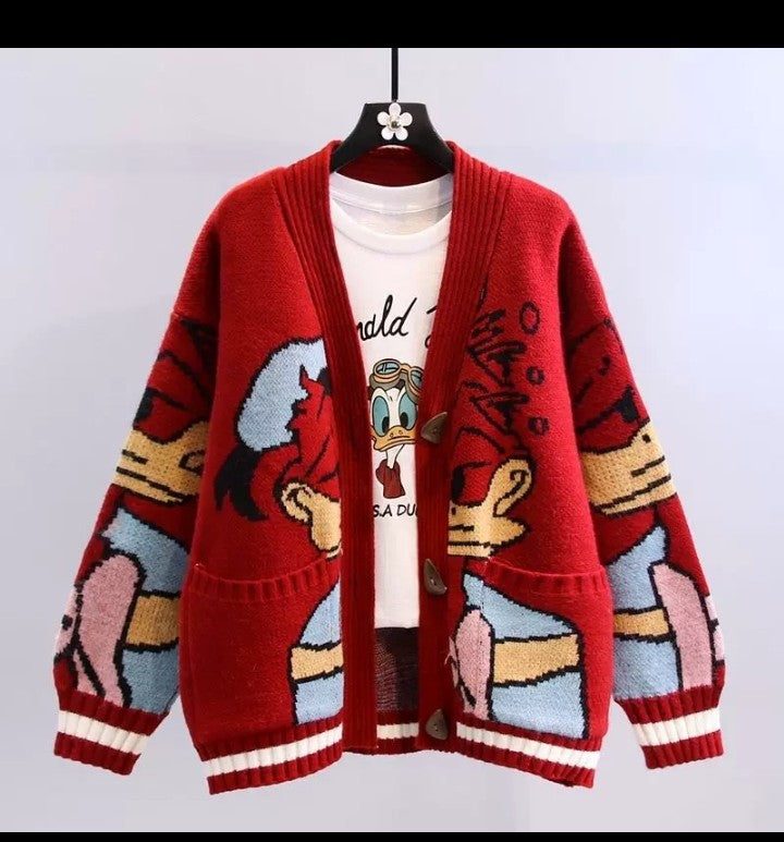 Lustige Strickjacke im Comic-Style