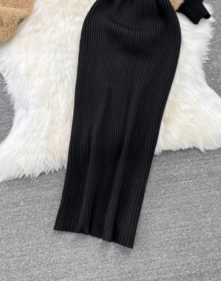 Eleganz im Kontrast – Strickkleid & Teddyjacke