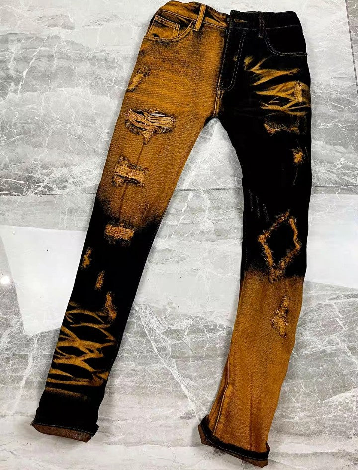 Zweifarbige Destroyed-Jeans im Bleach-Look“